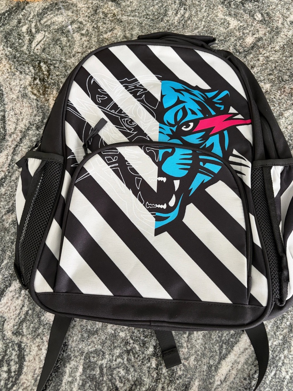 MrBeast Clone Backpack Black White Panther Tiger Graphic NEW